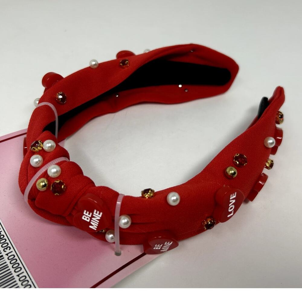 Twig & Arrow Women Rhinestone Embellished Red Jeweled Headband Wide Top Knot New